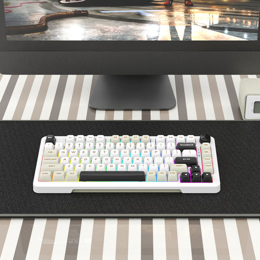 E-YOOSO Z-82 Gasket Mechanical Keyboard, 82-Key Wireless Gaming Keyboard, Hot Swappable Silver Wood Switch, RGB Backlit, White Grey Black, Bluetooth/2.4GHz/USB-C Connection