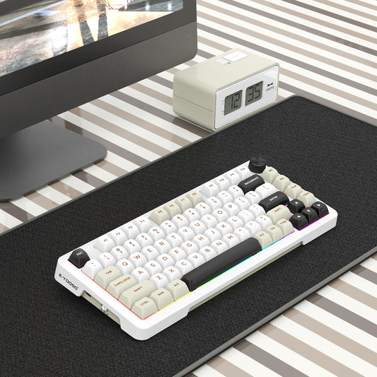E-YOOSO Z-82 Gasket Mechanical Keyboard, 82-Key Wireless Gaming Keyboard, Hot Swappable Silver Wood Switch, RGB Backlit, White Grey Black, Bluetooth/2.4GHz/USB-C Connection