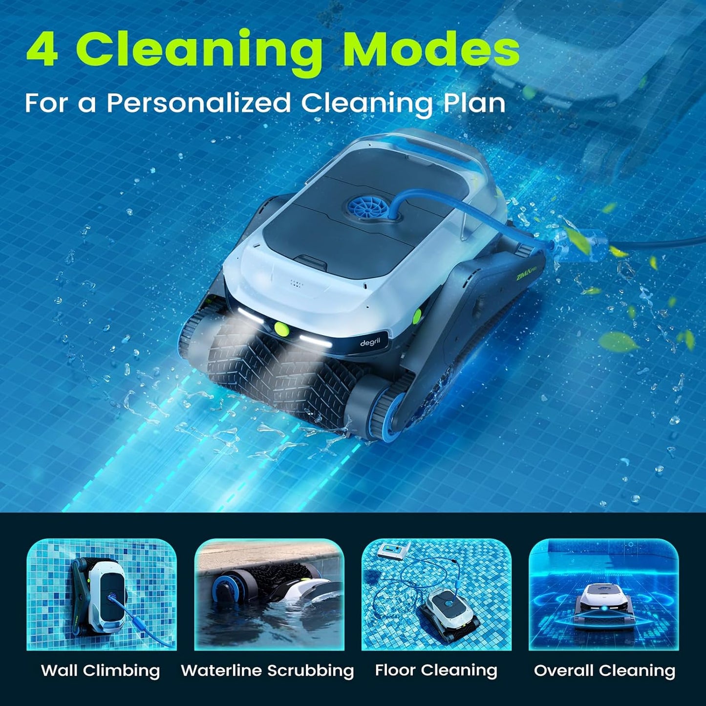 Degrii Zima Pro Cordless Robotic Pool Vacuum Cleaner with Ultrasonic Navigation,Lasts up to 210 Mins,Smart APP Control, 4 Cleaning Modes