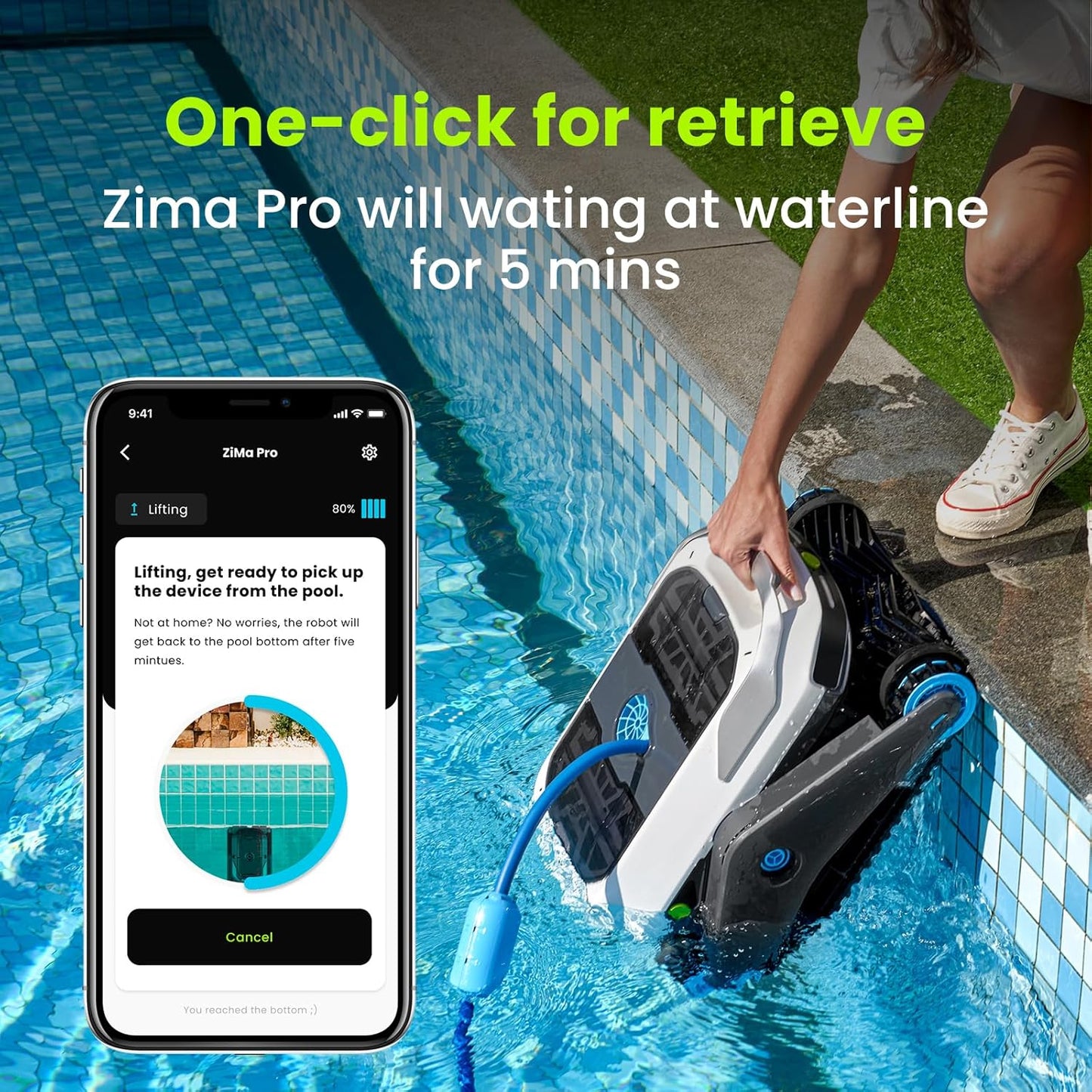 Degrii Zima Pro Cordless Robotic Pool Vacuum Cleaner with Ultrasonic Navigation,Lasts up to 210 Mins,Smart APP Control, 4 Cleaning Modes