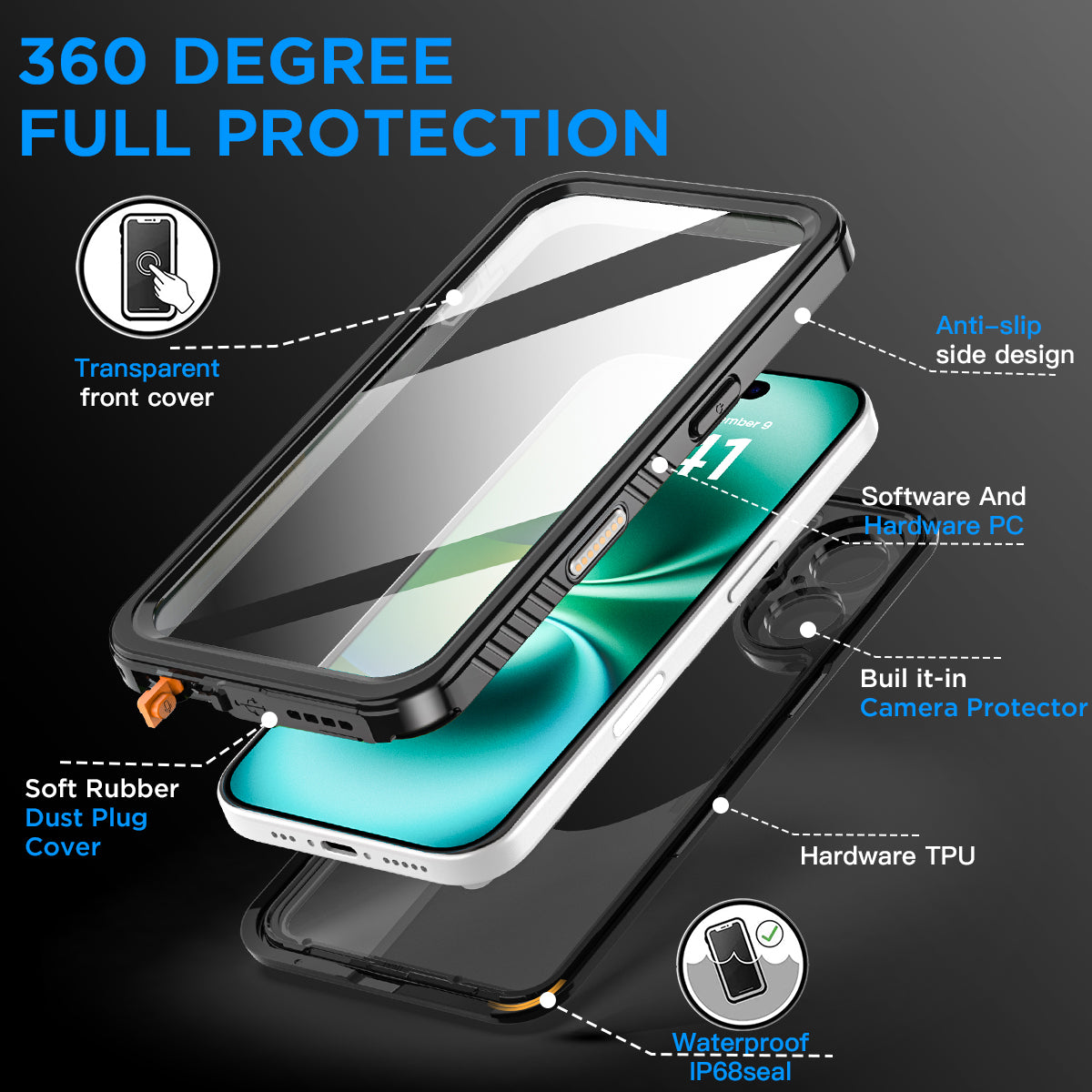 For iPhone 16 Waterproof Case/For iPhone 16 Plus Case Waterproof Shockproof CaseHeavy Duty Full Cover