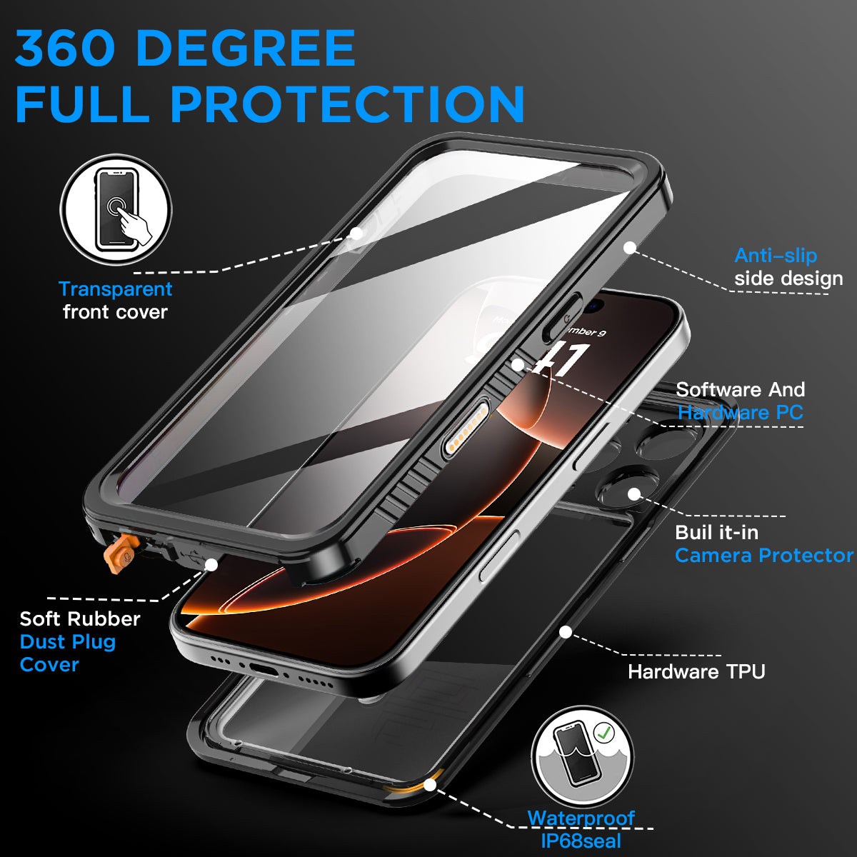 For iPhone 16 Pro Max Case waterproof ,for iPhone 16 Pro Case Waterproof Shockproof Case Waterproof Heavy Duty Full Cover