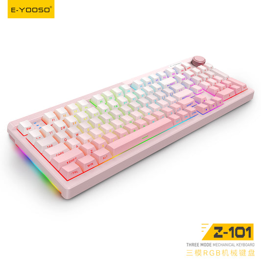 E-YOOSO Z-101 Pro Mechanical Gaming Keyboard, Pink RGB Backlit, Triple Mode Connection with Bluetooth 5.0, Hot-Swappable Linear Switches, PBT Keycaps, USB-C, Volume Knob, Metal-Plastic Construction