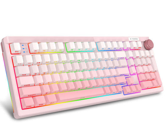 E-YOOSO Z-101 Pro Mechanical Gaming Keyboard, Pink RGB Backlit, Triple Mode Connection with Bluetooth 5.0, Hot-Swappable Linear Switches, PBT Keycaps, USB-C, Volume Knob, Metal-Plastic Construction