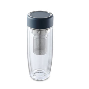 Deslon double wall 280ml glass water bottle with stainless steel tea infuser