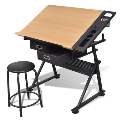 Tilt Drafting Table Stool Set Drawing Desk 2 Drawer Computer Office