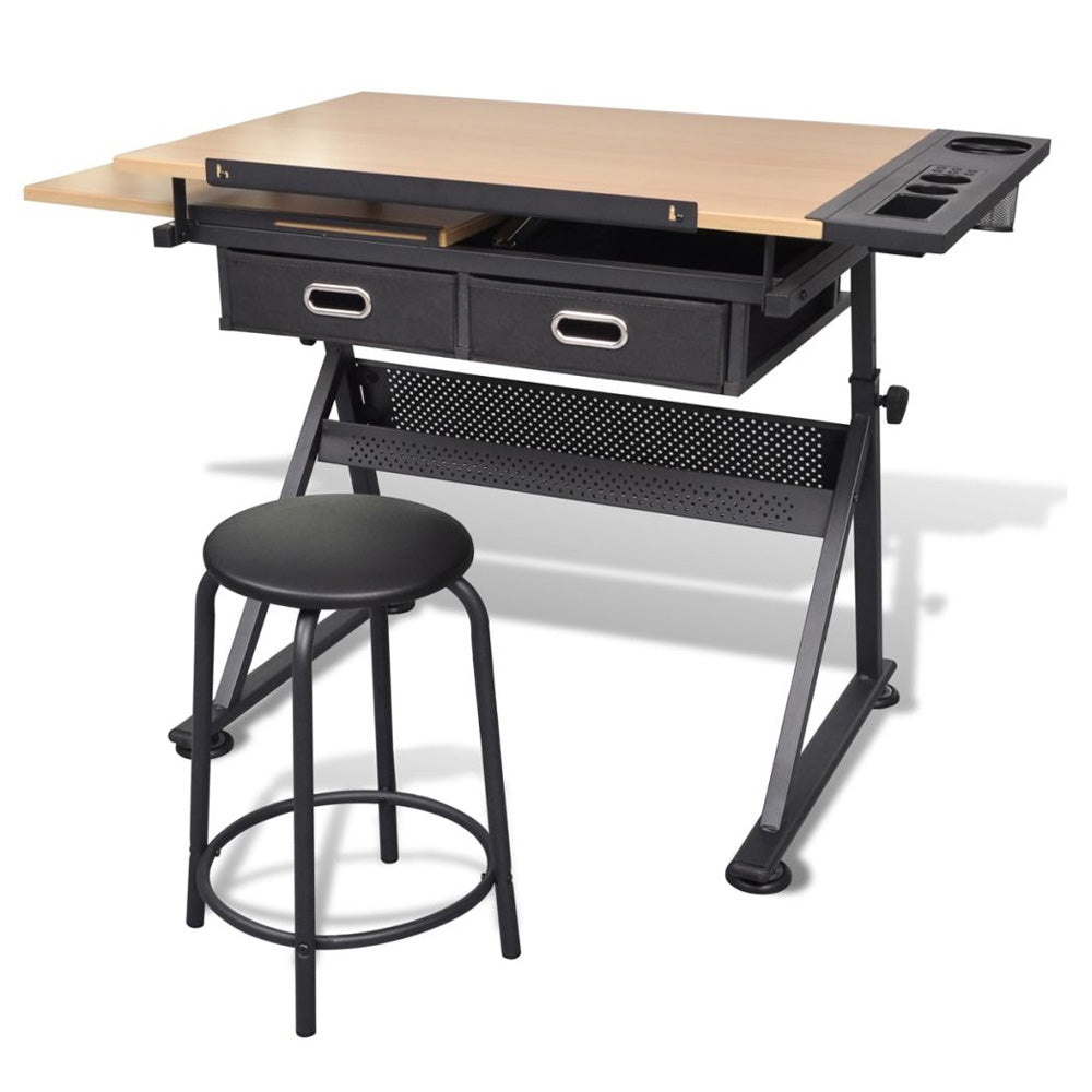 Tilt Drafting Table Stool Set Drawing Desk 2 Drawer Computer Office
