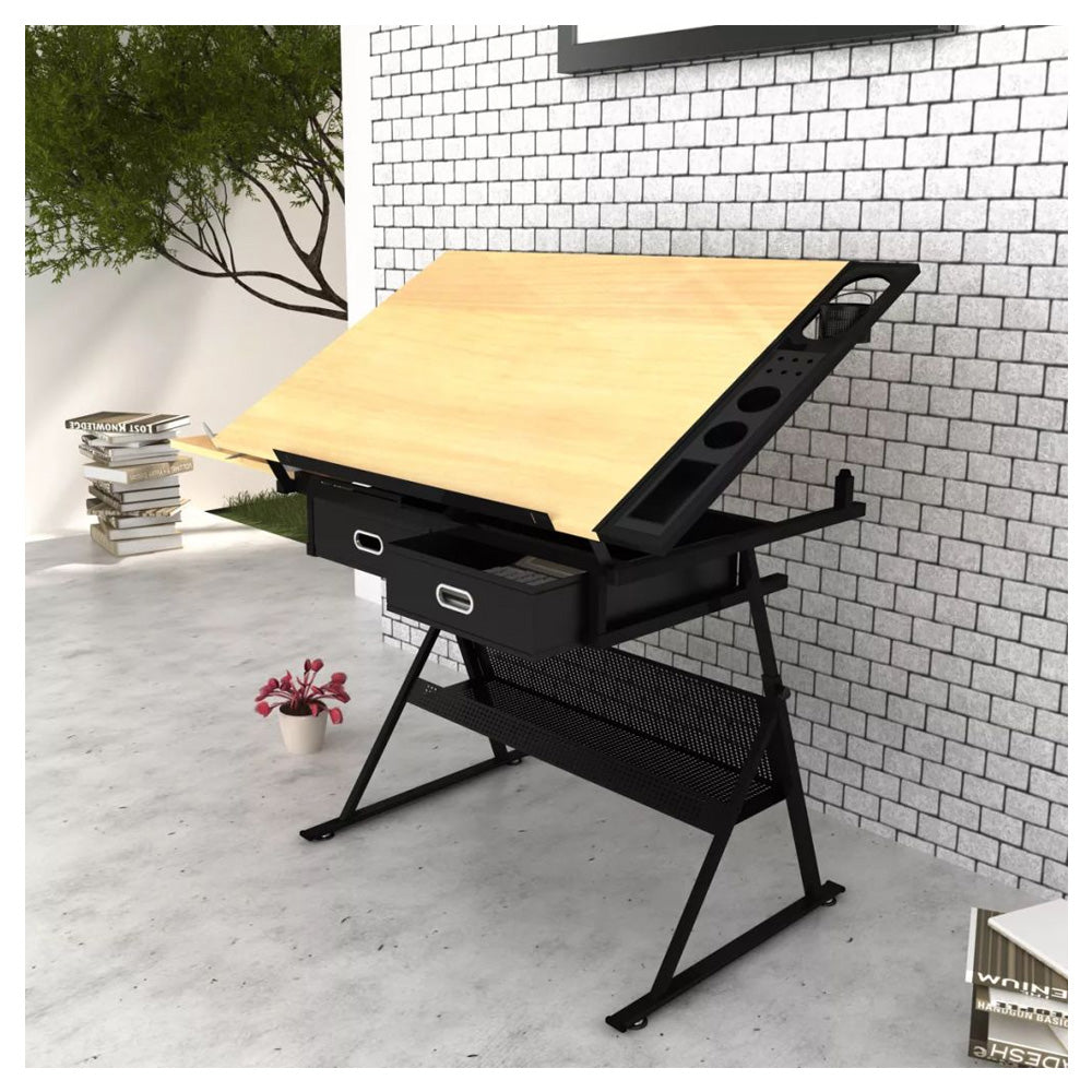Tilt Drafting Table Stool Set Drawing Desk 2 Drawer Computer Office