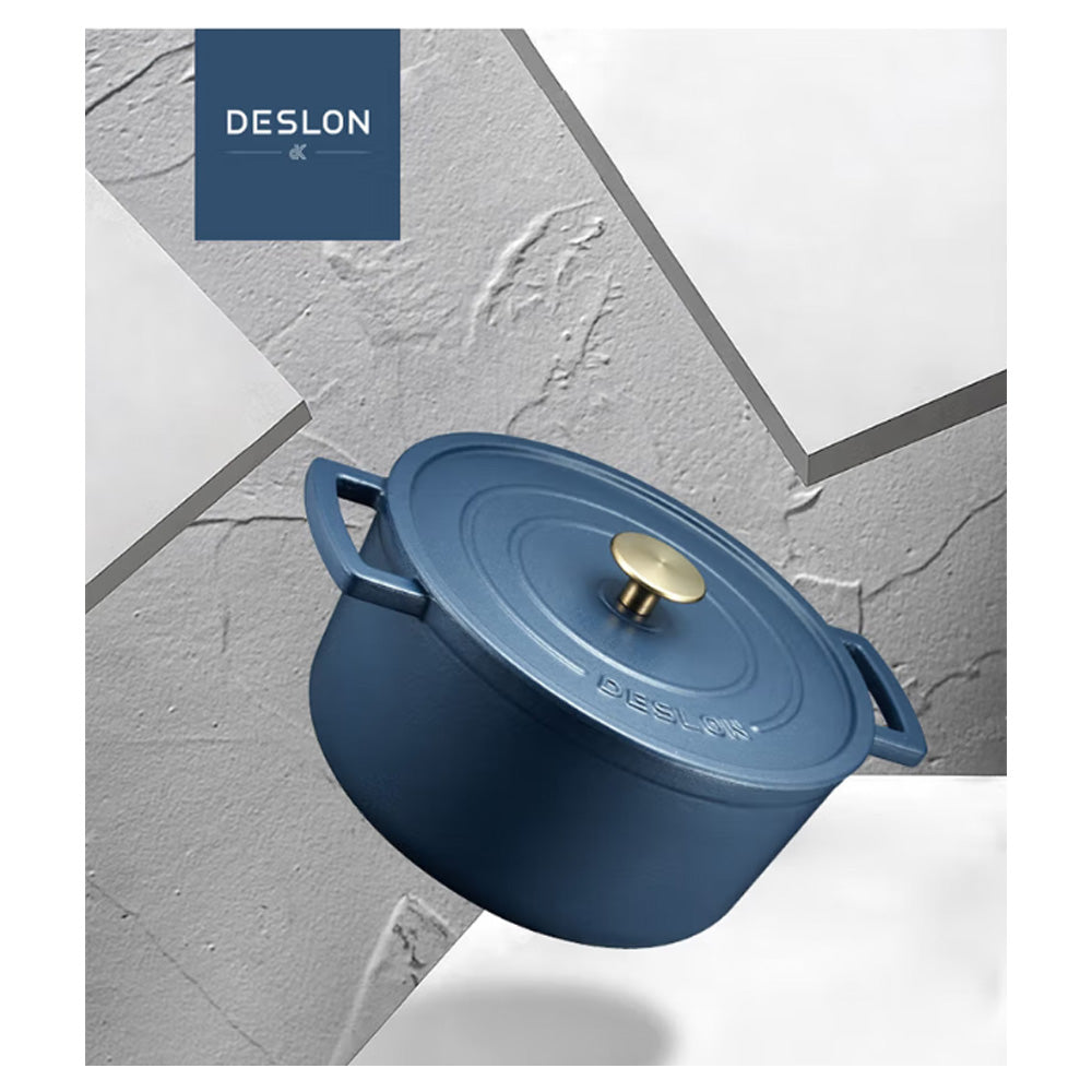 Deslon Blue Enamel Cast Iron Casserole Cooking Stew Deep Pot with Lid –  LowerPriceXpert