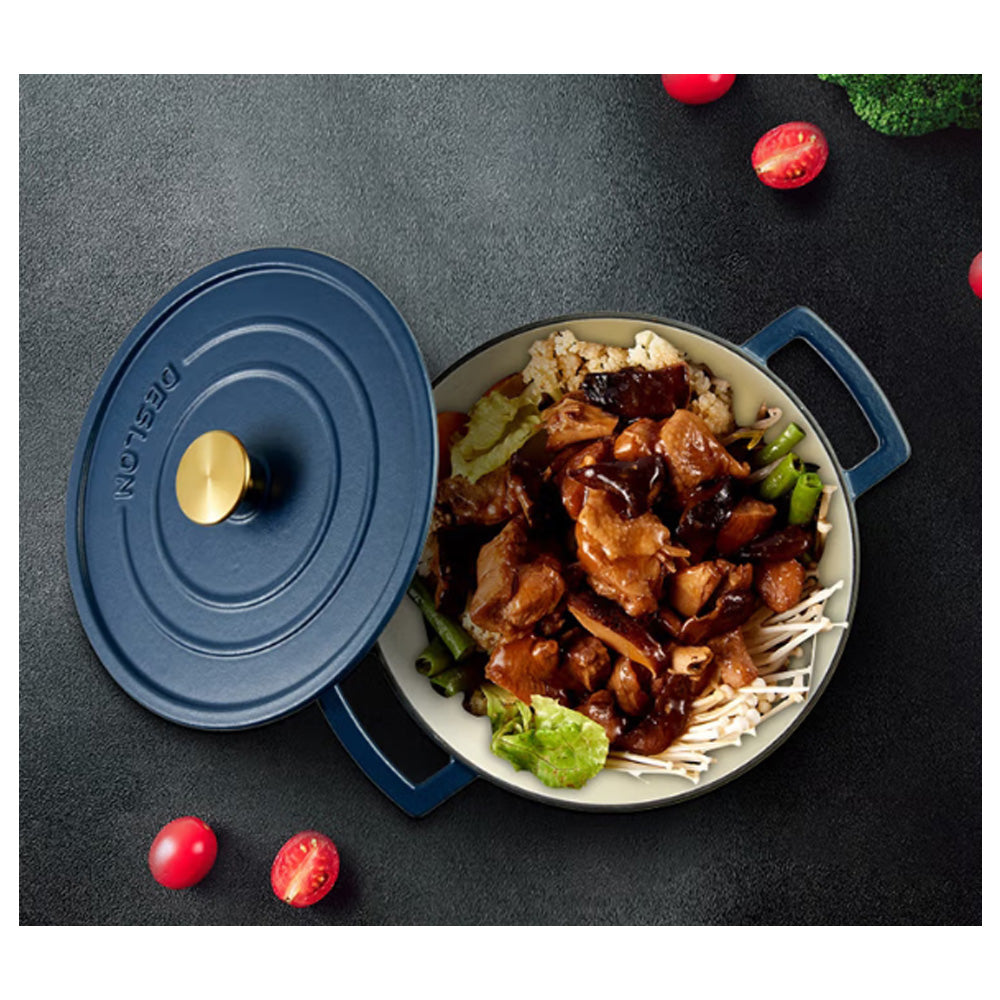 Deslon Blue Enamel Cast Iron Casserole Cooking Stew Deep Pot with Lid 21 CM
