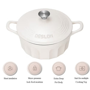 DESLON white Enamel Cast Iron Casserole Cooking Stew Pot 4.2 L 24CM x 18.3CM