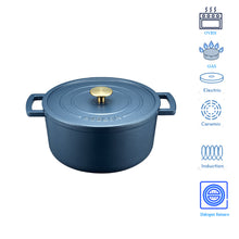 Deslon Blue Enamel Cast Iron Casserole Cooking Stew Deep Pot with Lid 24 CM