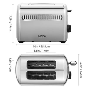 Aicok 2 Slice Automatic Toaster Stainless Steel Extra Wide Slots 950W