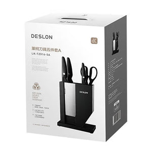 Deslon Lecco Premium 5 pieces Stainless steel knife block set pine wood stand