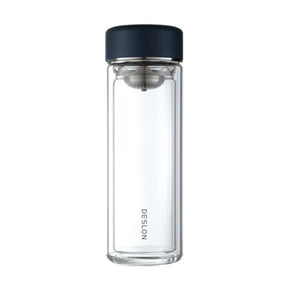 Deslon double wall 360ml glass water bottle with stainless steel tea infuser