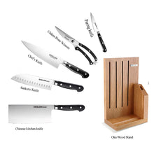 Deslon Premium 6 pieces Stainless steel knife block set Oak Wood Stand