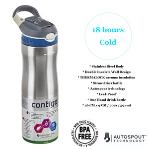 Contigo Ashland Chill Autospout Drink Bottle 591mL - Silver/Monaco Blue