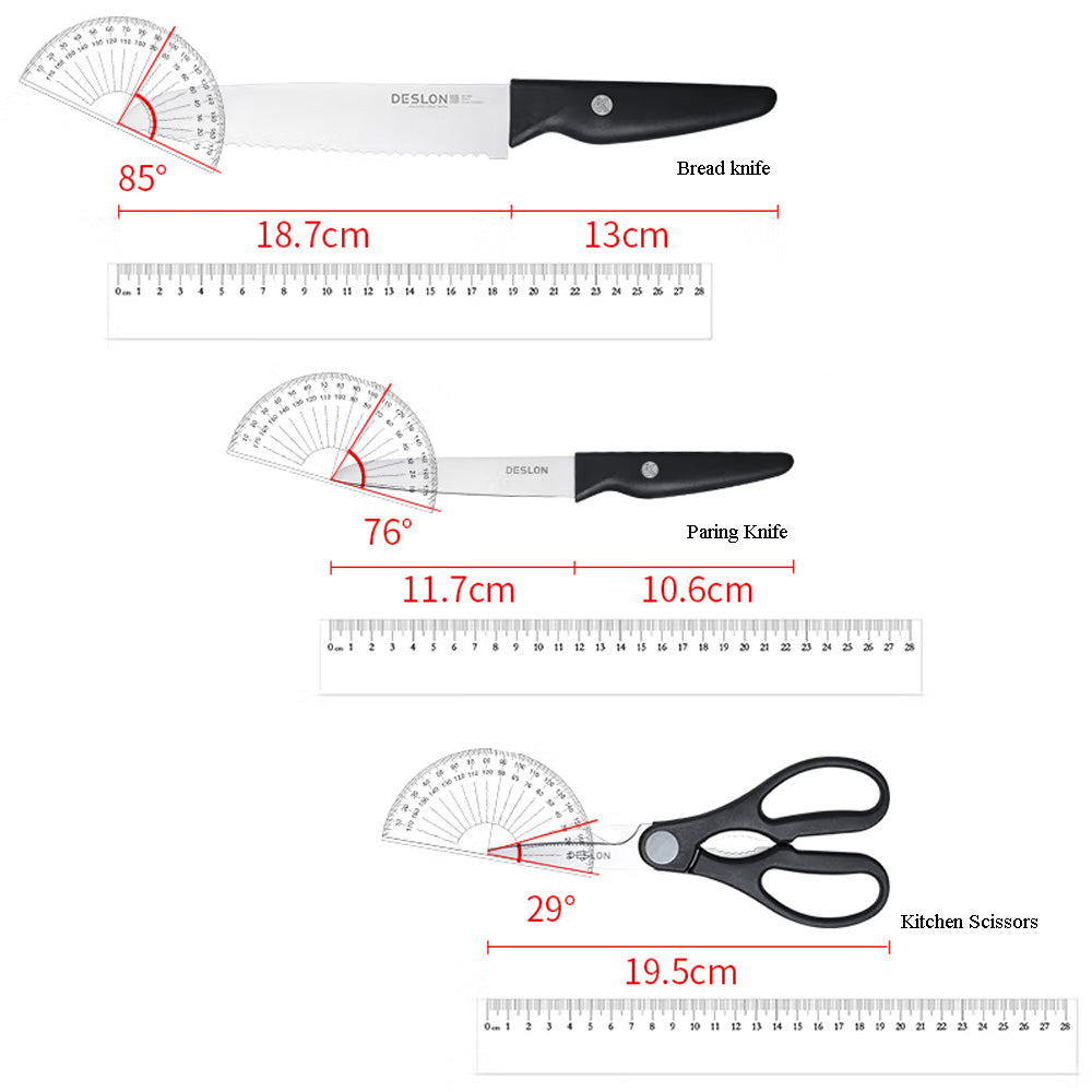 Deslon Lecco Premium 7 pieces Stainless steel knife block set pine wood stand