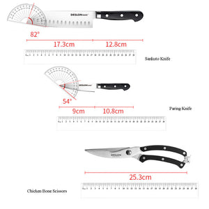 Deslon Premium 6 pieces Stainless steel knife block set Oak Wood Stand