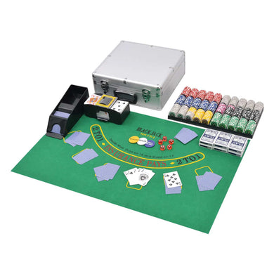 Poker Game Set with 600 Laser Chips Aluminum Casino Dice Blackjack Texas Hold'em