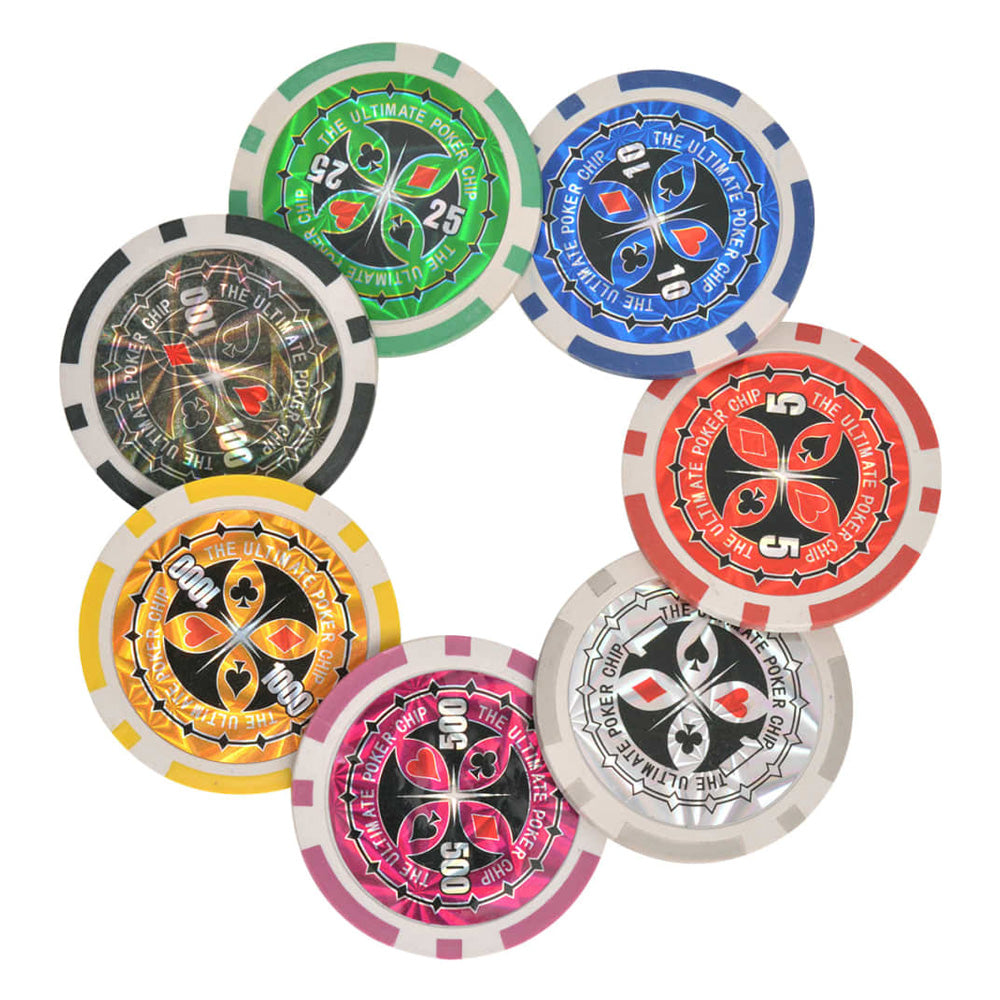 Poker Game Set with 600 Laser Chips Aluminum Casino Dice Blackjack Texas Hold'em