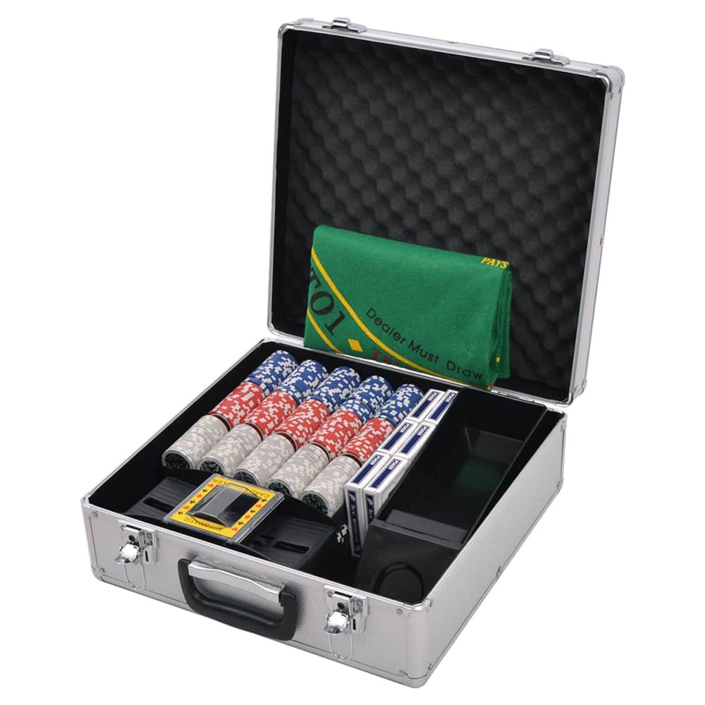 Poker Game Set with 600 Laser Chips Aluminum Casino Dice Blackjack Texas Hold'em