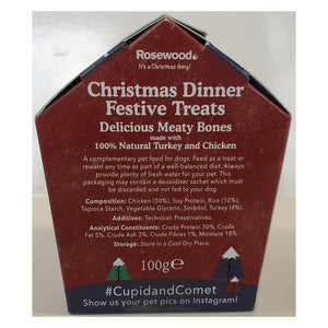 Rosewood Christmas Dinner Festive Treats for Dog Delicious Meaty Bones 100g