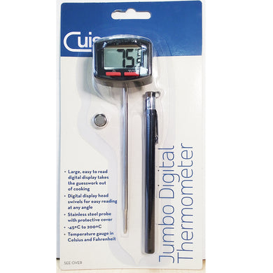 Cuisena Digital Thermometer Jumbo Black -45℃ to 200℃ Stainless Steel probe with cover