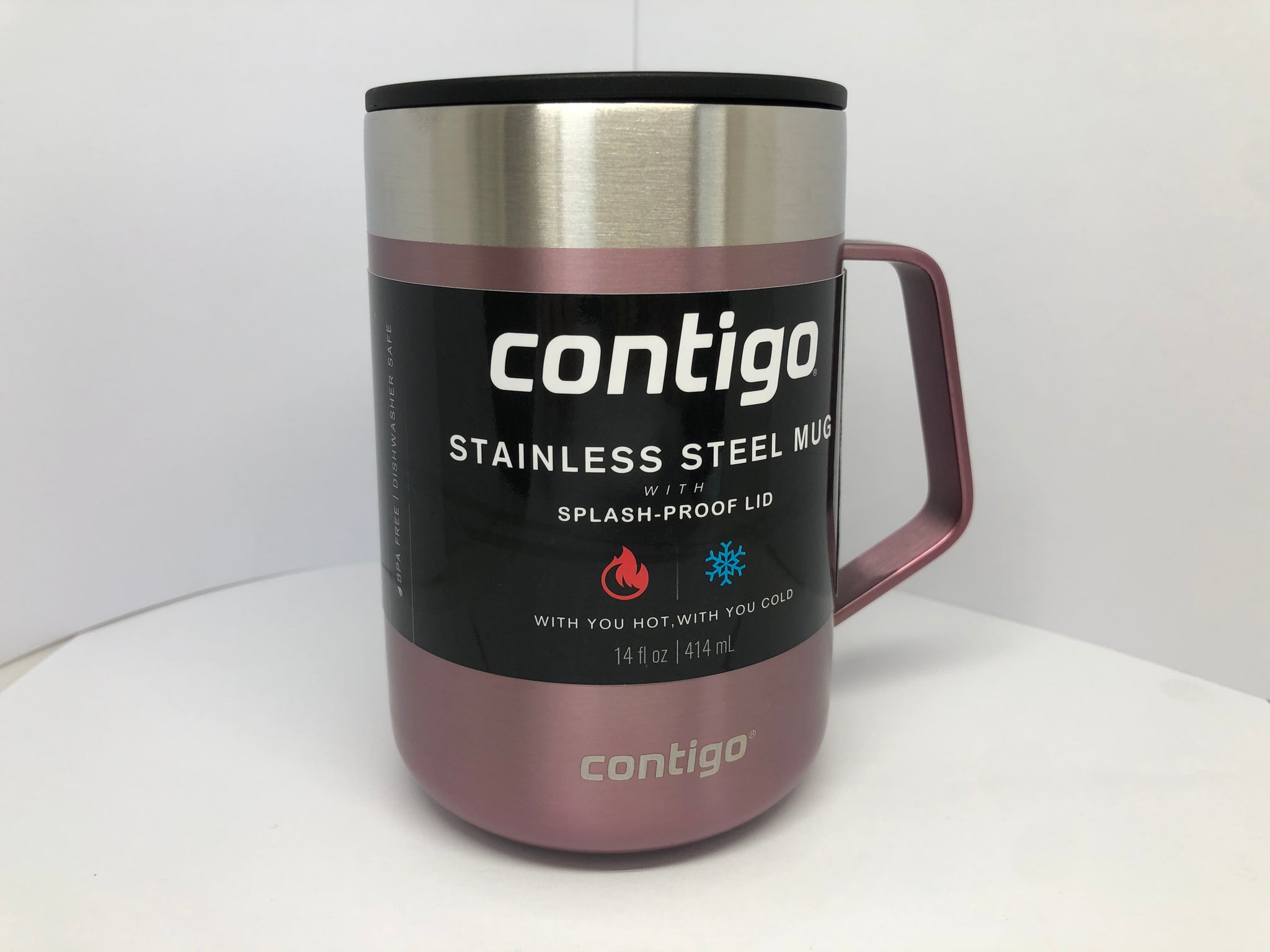 Contigo Streeterville Stainless Steel Mug with Splash-Proof Lid and Handle  Pink, 14 fl oz.