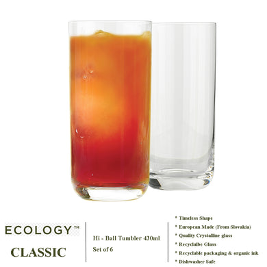 Ecology Classic Hi Ball Tumbler 430ml crystalling glass Cup Set of 6