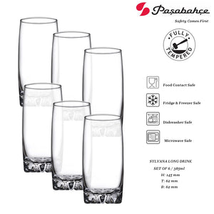 Pasabahce Long Drink 385 ml tempered glasses drinkware Set of 6