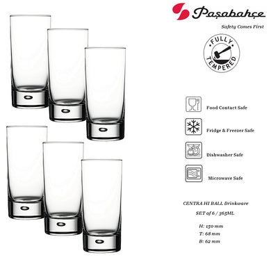 Pasabahce CENTRA HI BALL 365 ml tempered glasses drinkware Set of 6