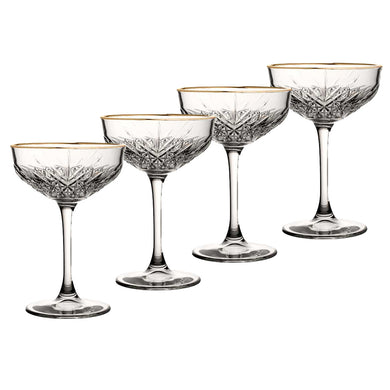 Pasabahce Timeless Champagne Saucer with Gold Rim 255ml Set of 4