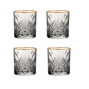 NEW Pasabahce Timeless DOF Whisky Tumbler with Gold Rim 345 ml Set of 4