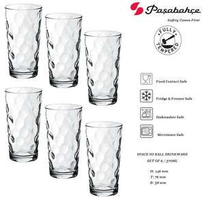 Pasabahce SPACE HI BALL 365ml tempered glasses drink ware Set of 6