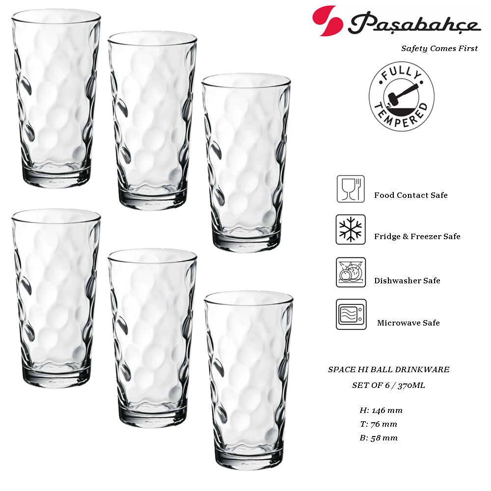 Pasabahce SPACE HI BALL 365ml tempered glasses drink ware Set of 6