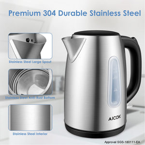 Electric Stainless Kettle Fast Boil 1.7L 2200W Auto Shut-Off Boil-Dry Protection