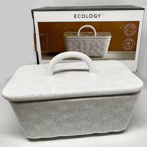 Ecology Speckle Butter Dish with Lid 15.5cm x 9.5cm milky white