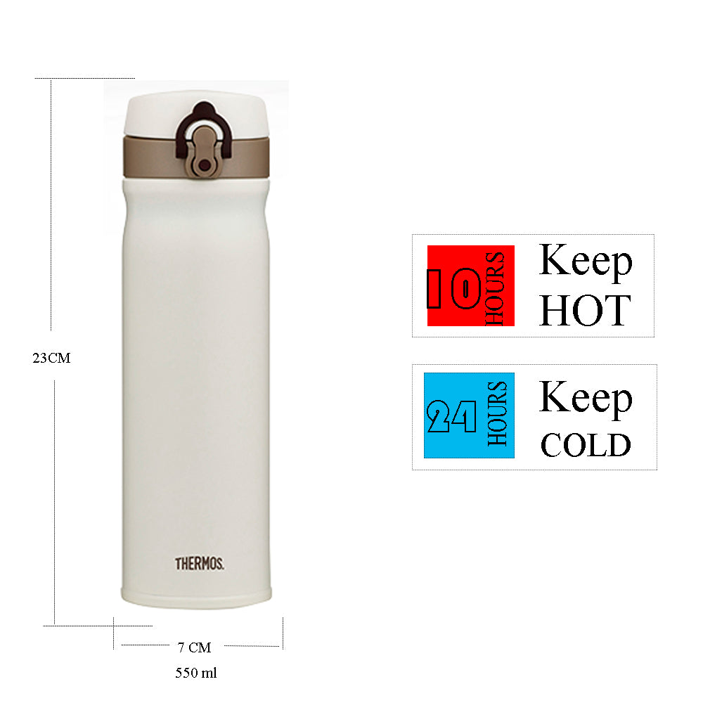 Thermos Direct Drink Bottle 550ml Stainless Steel Vacuum Insulated Flask - Cream
